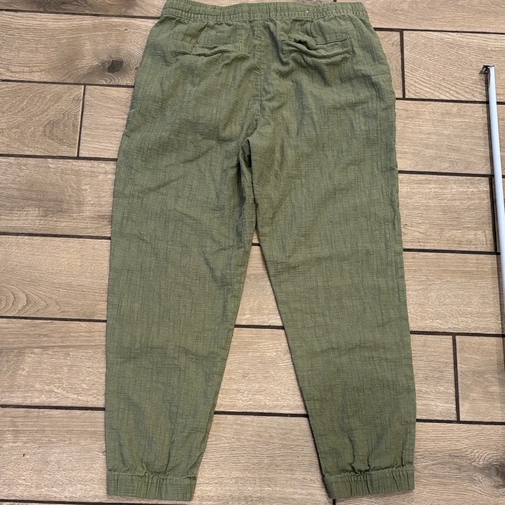 ZARA Olive Green Linen Blend Joggers Medium Cropped Ankle Pants EUC Casual Chic